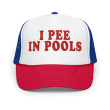 Load image into Gallery viewer, I PEE IN POOLS HAT - FREDDIE'SI PEE IN POOLS HATFREDDIE'SFREDDIE'S1455428_15909White / Royal / RedI PEE IN POOLS HAT